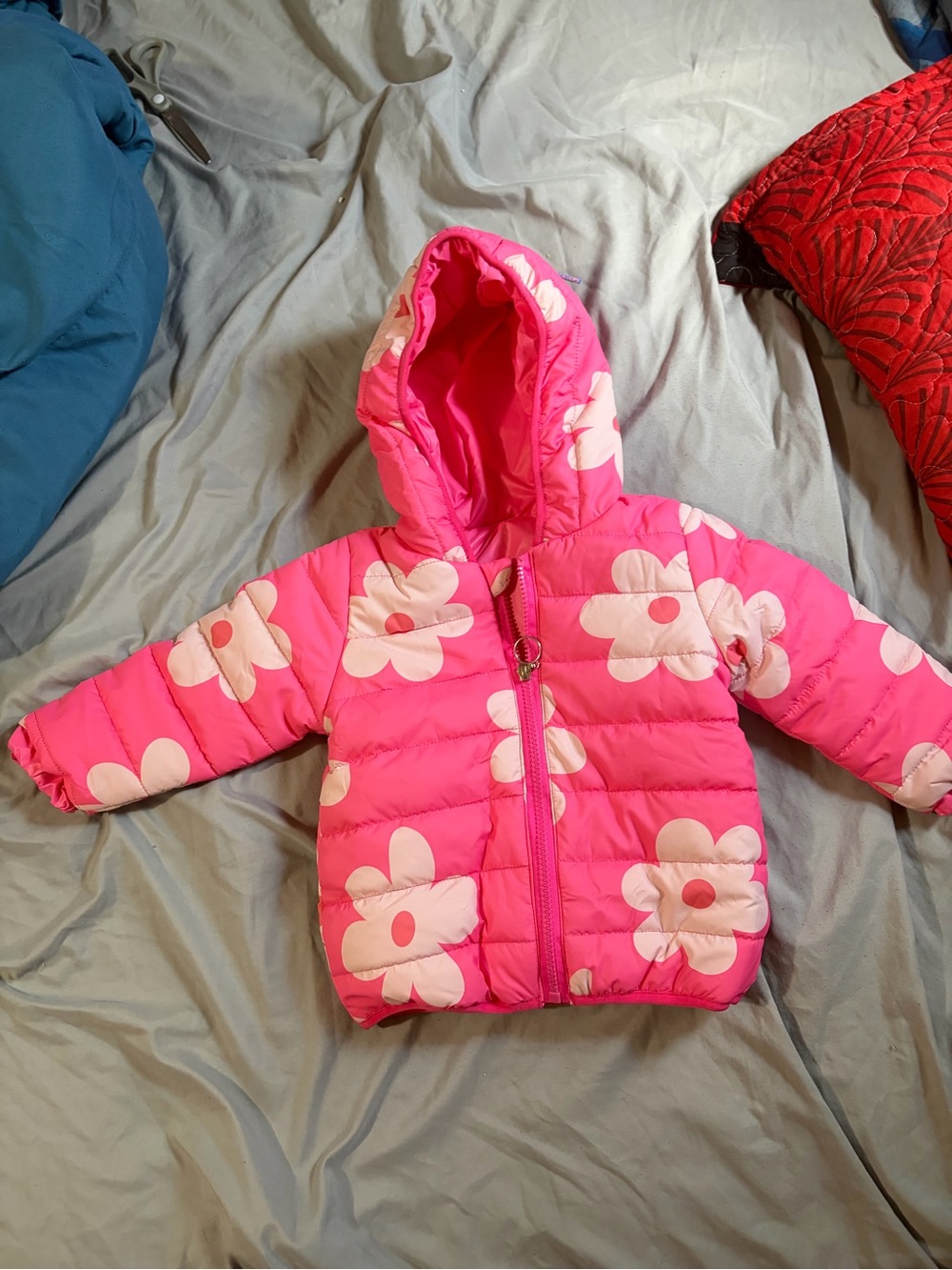 Kids Pink Floral Puffer Jacket with Hood